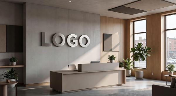 Nashville Media Minimalist Reception Branded Virtual Office Background with Company Logo - Elegant