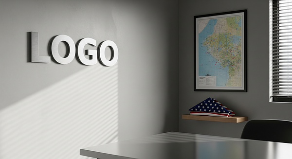 Modern Defense Office Branded Virtual Office Background with Company Logo - Corporate