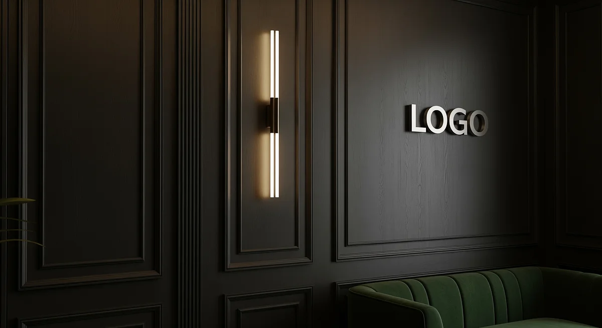 Dark Executive Lounge Branded Virtual Office Background with Company Logo - Executive