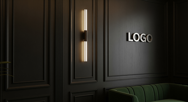 Dark Executive Lounge Branded Virtual Office Background with Company Logo - Executive