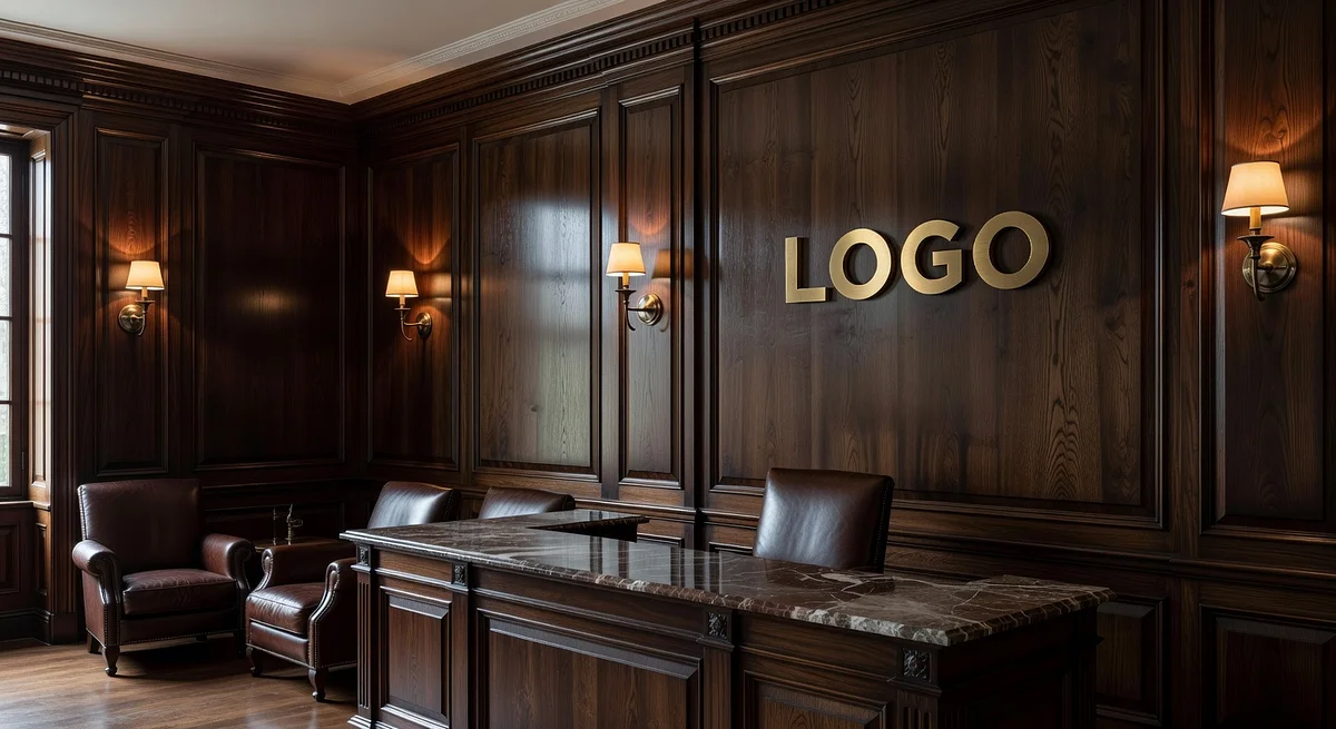 Legal Traditional Reception Branded Virtual Office Background with Company Logo - Technology