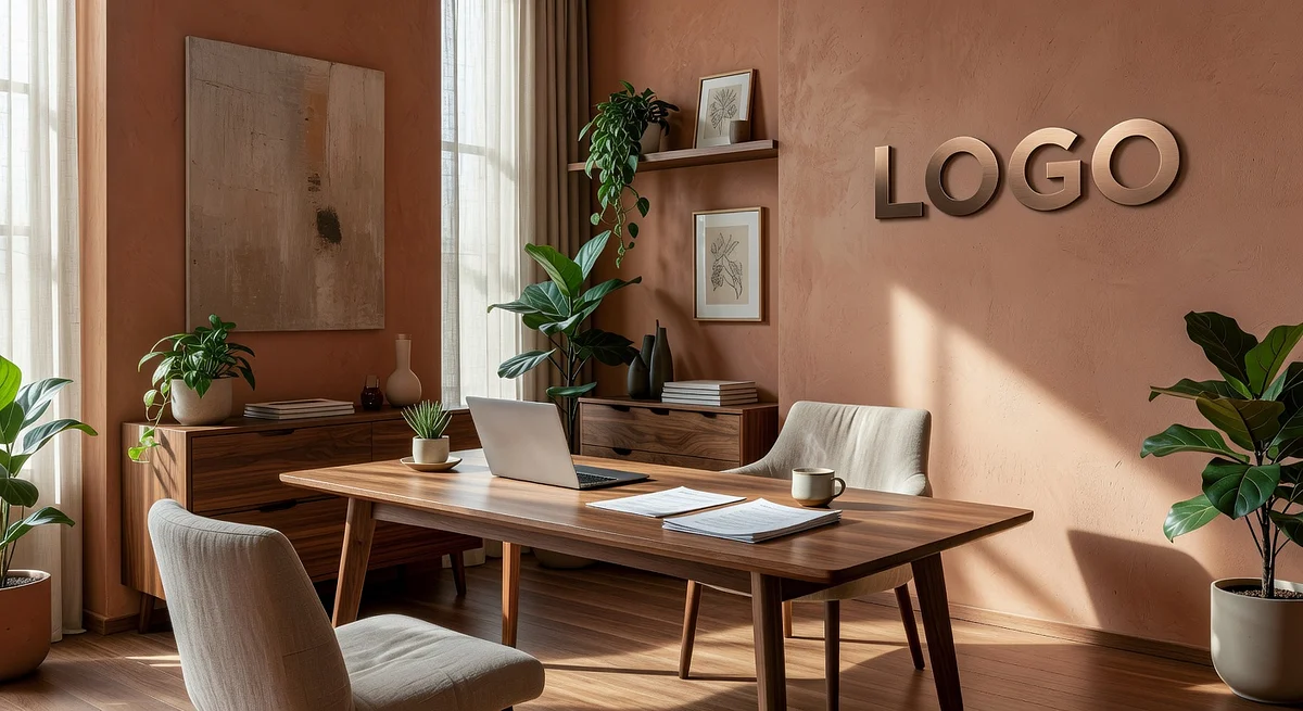 Attorney Earthy Creative Space Branded Virtual Office Background with Company Logo - Corporate