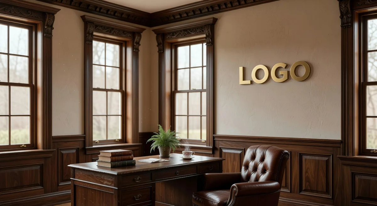 Life Coach Victorian Home Office Branded Virtual Office Background with Company Logo - Creative