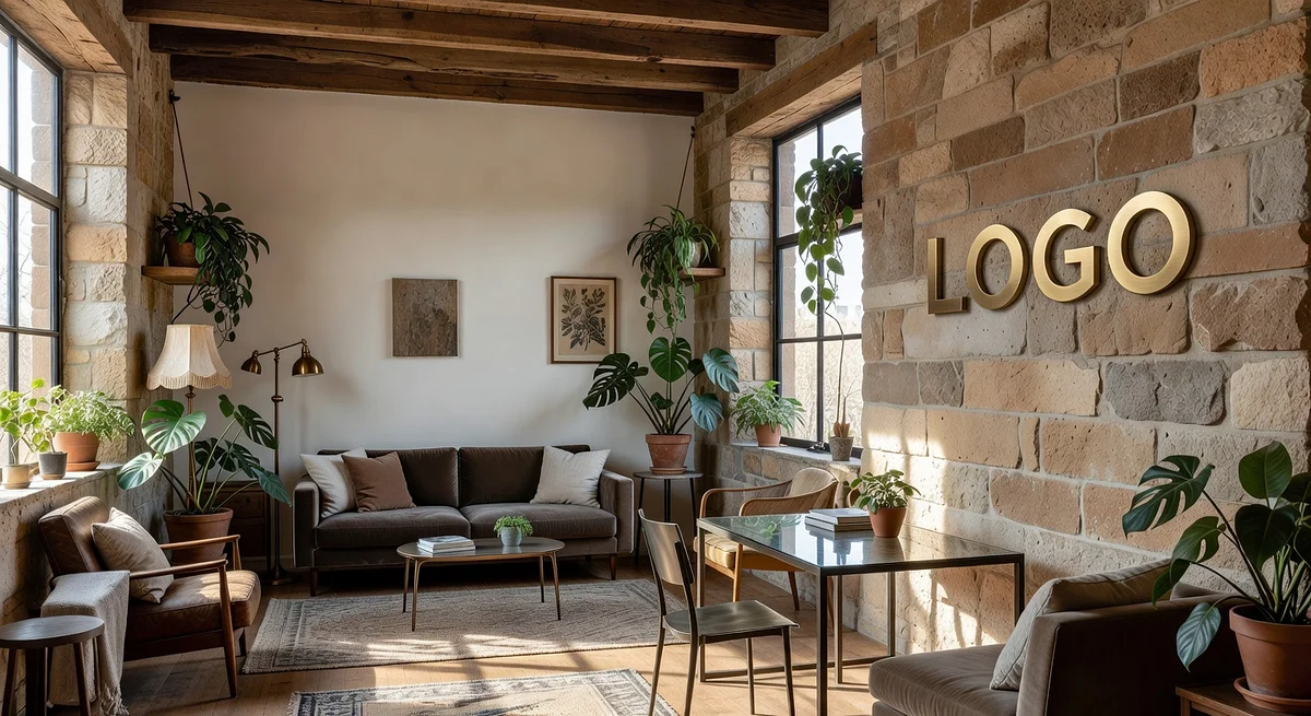 Sydney Private Equity Bohemian Workshop Branded Virtual Office Background with Company Logo - Vintage