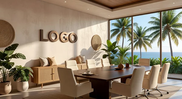 Executive Coach Tropical Boardroom Professional Virtual Office Background for Video Calls - Elegant