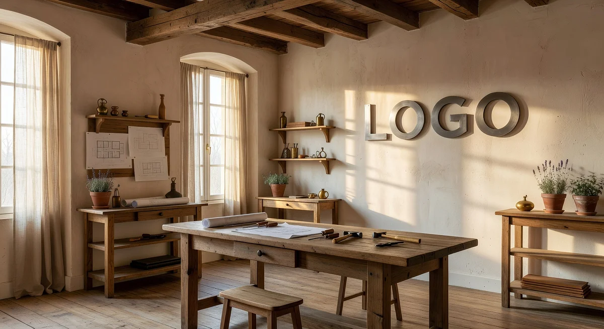 Property Management French Provincial Workshop Branded Virtual Office Background with Company Logo - Boardroom