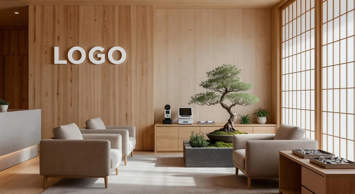 Nashville Optometrist Japanese Zen Den Branded Virtual Office Background with Company Logo - Technology