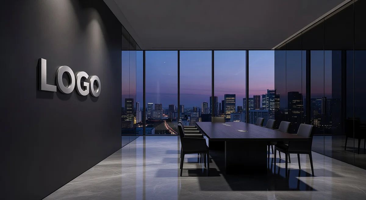 Tokyo Headhunter Ultra-Modern Boardroom Branded Virtual Office Background with Company Logo - Vintage