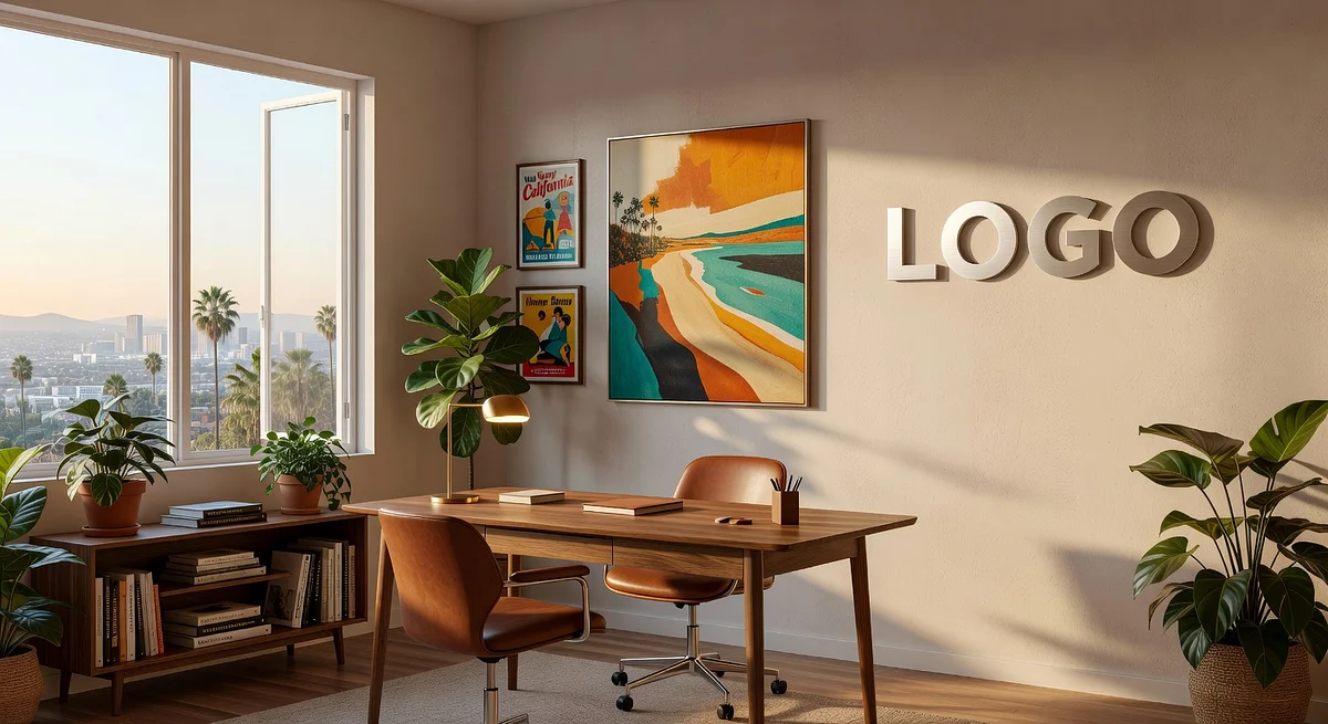 Los Angeles Consultant Artistic Home Office Branded Virtual Office Background with Company Logo - Real Estate