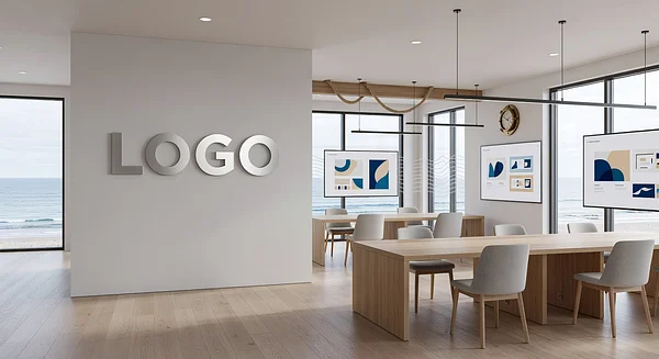 Creative Agency Coastal War Room Professional Virtual Office Background for Video Calls - Elegant