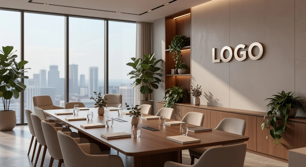 Commercial Real Estate Inviting Workshop Branded Virtual Office Background with Company Logo - Modern