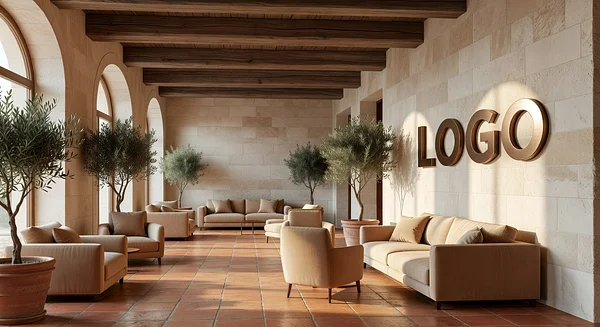 Mortgage Mediterranean Lobby Professional Virtual Office Background for Video Calls - Real Estate