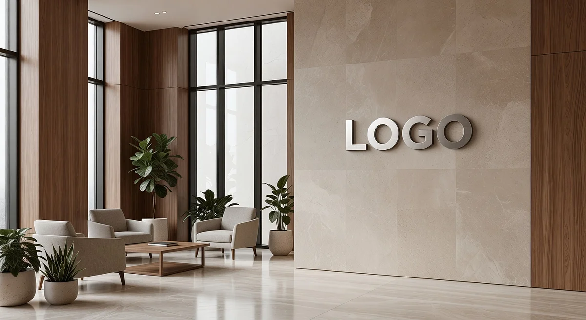 Attorney Natural Foyer Branded Virtual Office Background with Company Logo - Creative