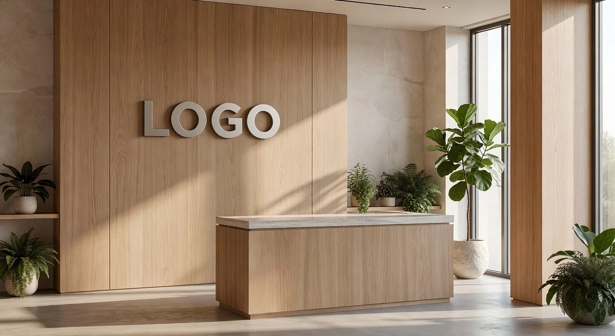 Architect Natural Reception Branded Virtual Office Background with Company Logo - Real Estate