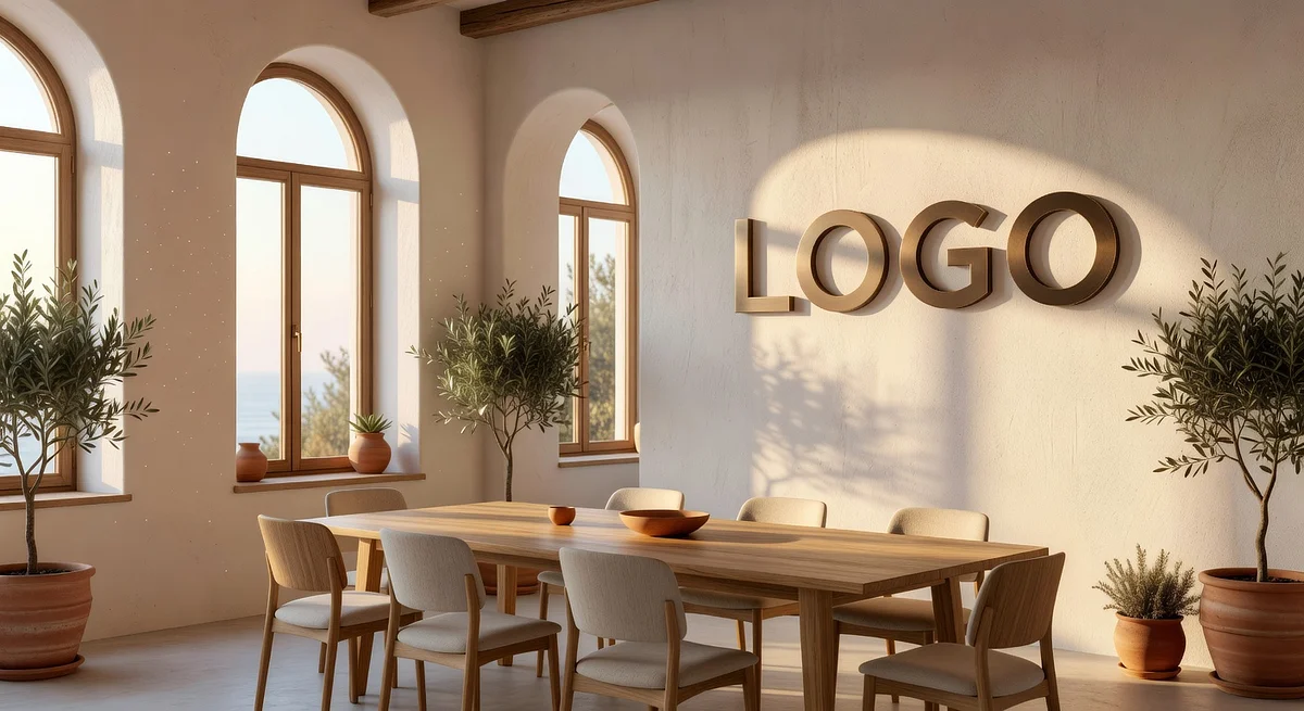 Venture Capital Mediterranean Workshop Branded Virtual Office Background with Company Logo - Vintage