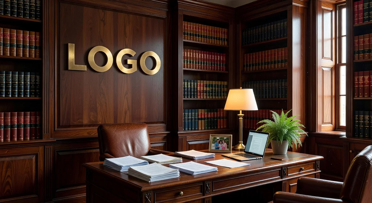 Attorney Comfortable Study Branded Virtual Office Background with Company Logo - Healthcare