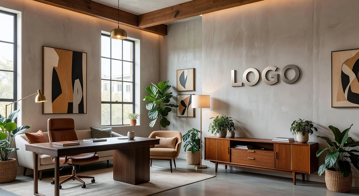 Los Angeles Private Equity Bohemian Salon Branded Virtual Office Background with Company Logo - Corporate