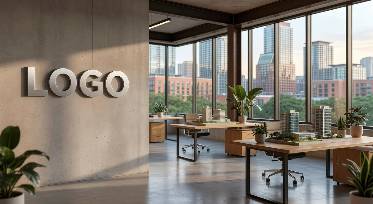 Texas Commercial Real Estate Urban Design Lab Branded Virtual Office Background with Company Logo - Startup