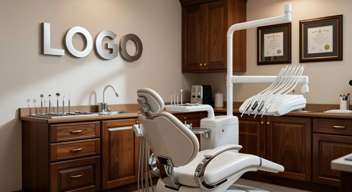 Dentist Traditional Office Branded Virtual Office Background with Company Logo - Creative