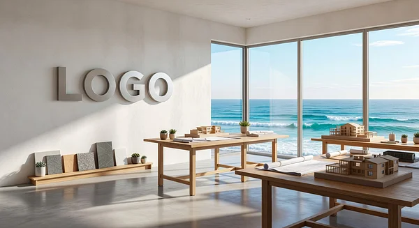 Architect Coastal Studio Professional Virtual Office Background for Video Calls - Executive