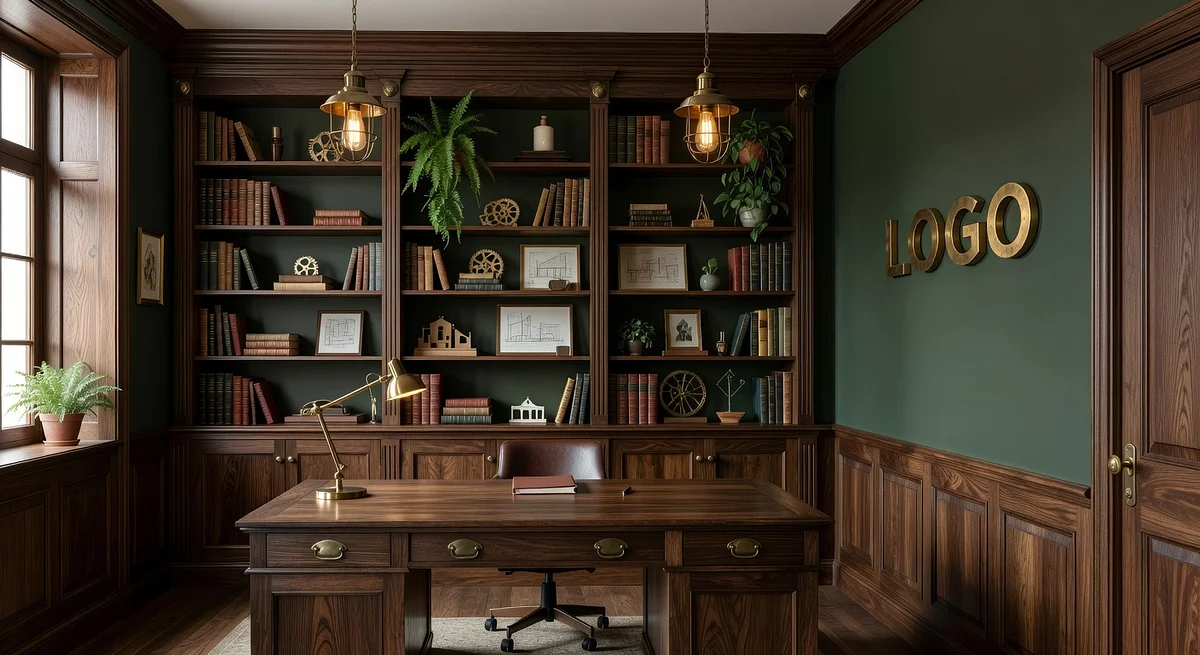 Business Coach Victorian Design Lab Branded Virtual Office Background with Company Logo - Modern