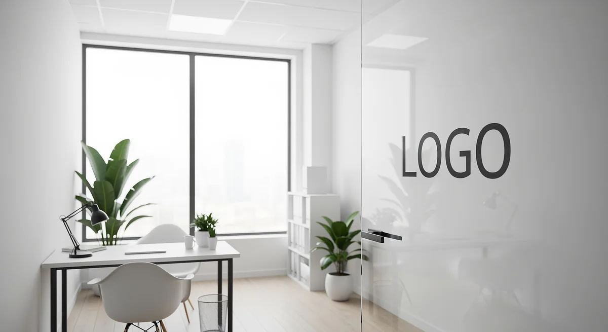 Small Modern Office Branded Virtual Office Background with Company Logo - Corporate