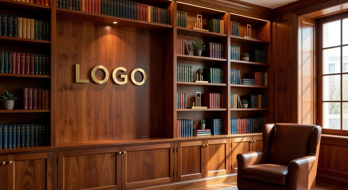 Real Estate Cozy Library Branded Virtual Office Background with Company Logo - Corporate