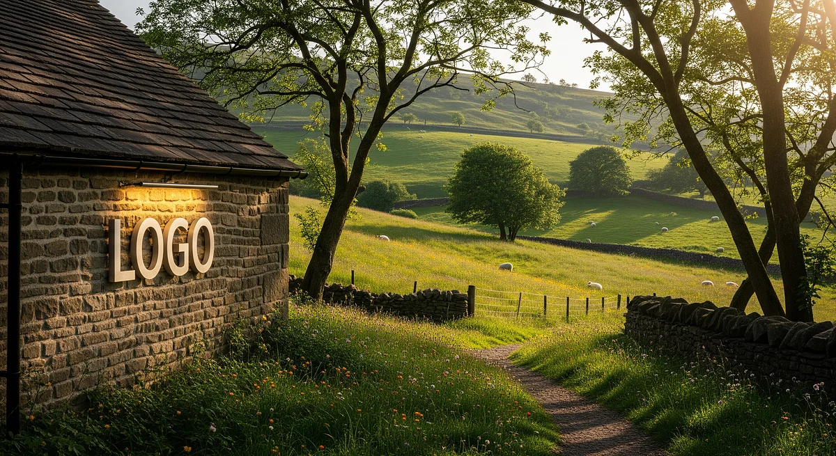 English Countryside Charm Branded Virtual Office Background with Company Logo - Creative