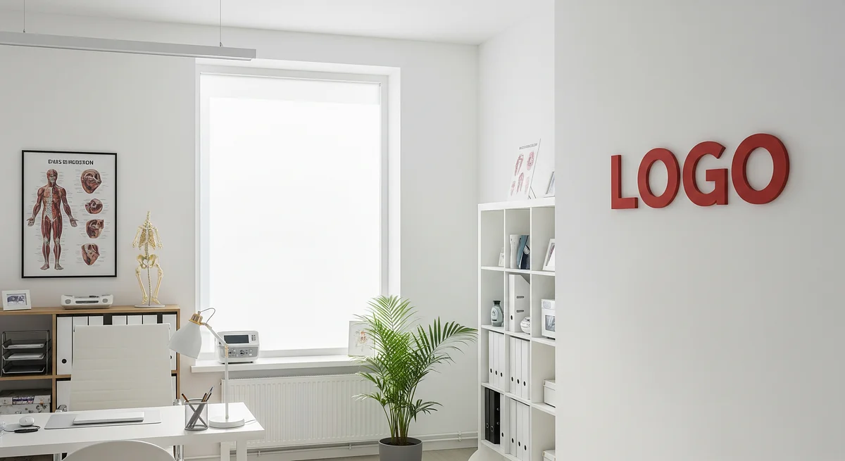 Modern Medical Office Branded Virtual Office Background with Company Logo - Healthcare