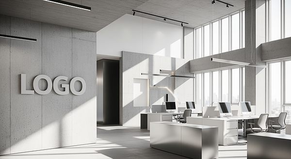 Concrete Office Presence Branded Virtual Office Background with Company Logo - Corporate