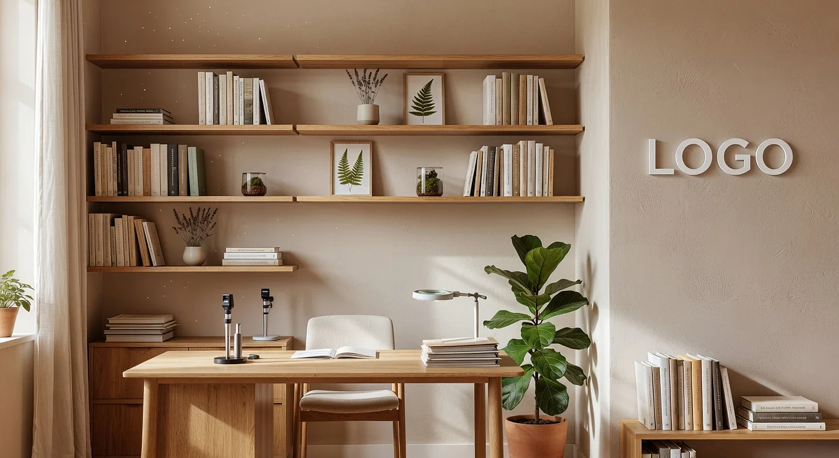 Dermatologist Earthy Study Branded Virtual Office Background with Company Logo - Executive