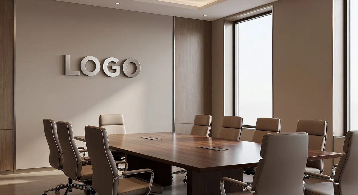 Mortgage Timeless Conference Room Branded Virtual Office Background with Company Logo - Startup