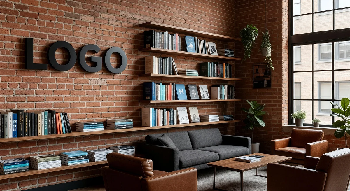 PR Agency Urban Library Branded Virtual Office Background with Company Logo - Creative