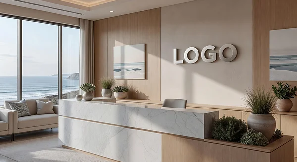 Asset Management Coastal Reception Professional Virtual Office Background for Video Calls - Boardroom