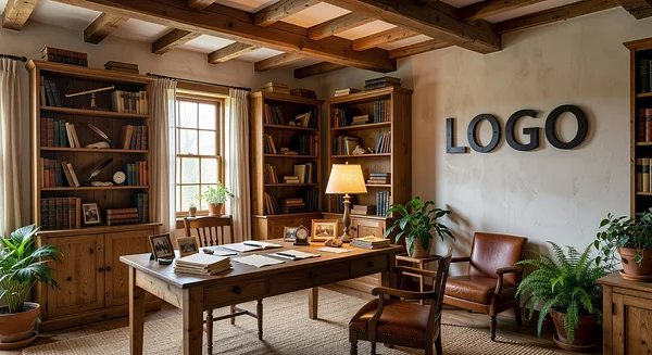 University Farmhouse Study Professional Virtual Office Background for Video Calls - Creative