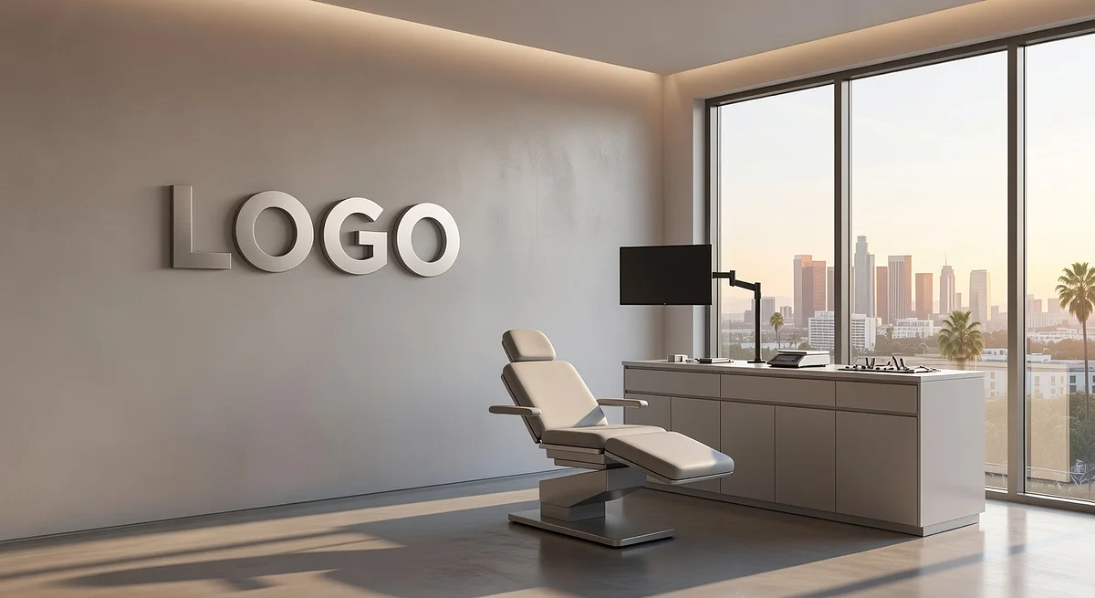 Los Angeles Physician Minimalist Design Lab Branded Virtual Office Background with Company Logo - Corporate