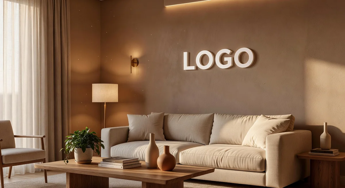 Interior Design Warm Suite Branded Virtual Office Background with Company Logo - Executive