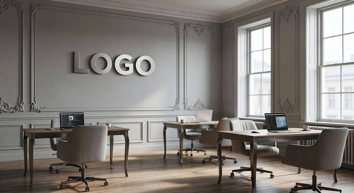 Boston SaaS French Provincial Design Lab Branded Virtual Office Background with Company Logo - Corporate