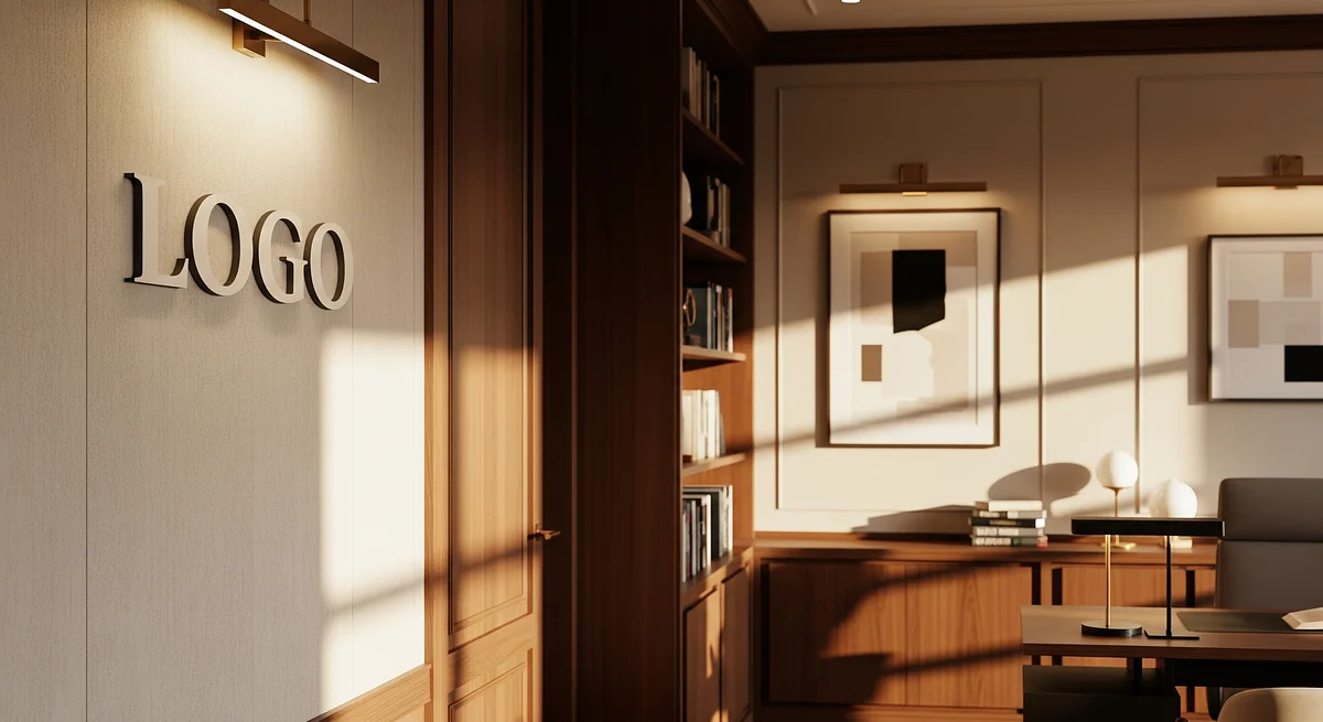 Elegant Legal Chamber Branded Virtual Office Background with Company Logo - Legal