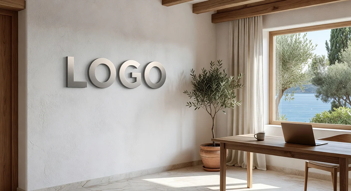 SaaS Mediterranean Study Branded Virtual Office Background with Company Logo - Real Estate