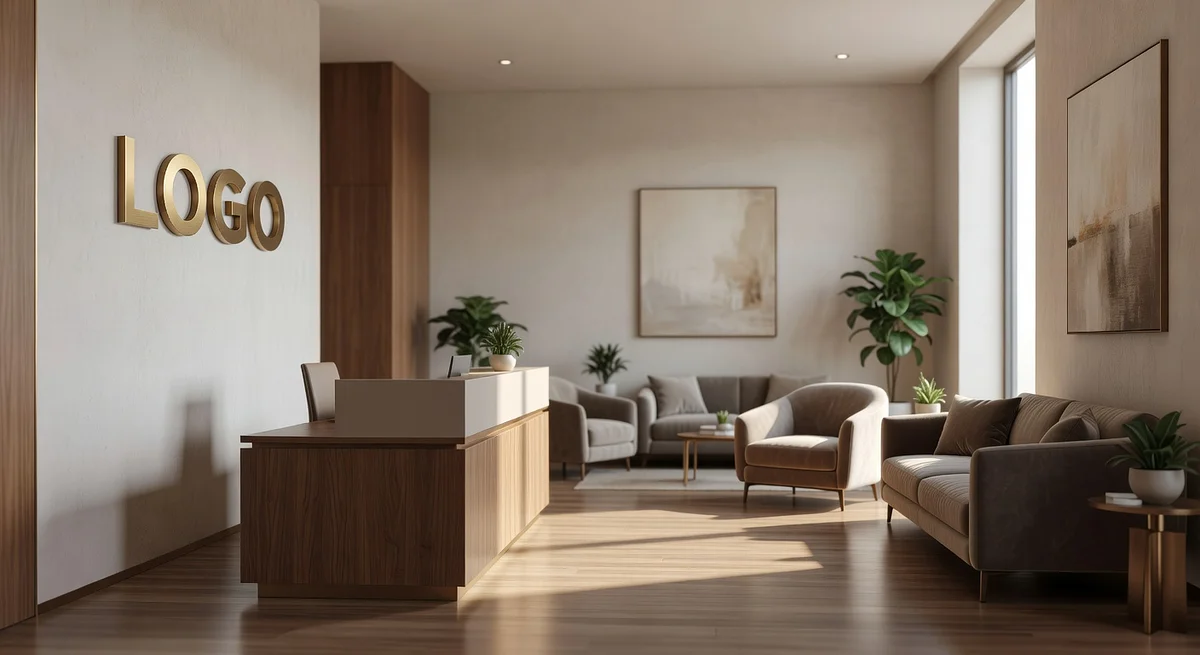 Psychologist High-End Reception Branded Virtual Office Background with Company Logo - Healthcare