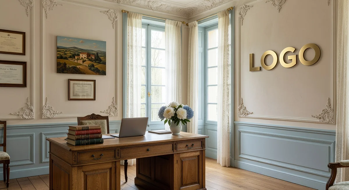 Doctor French Provincial Workspace Branded Virtual Office Background with Company Logo - Consulting