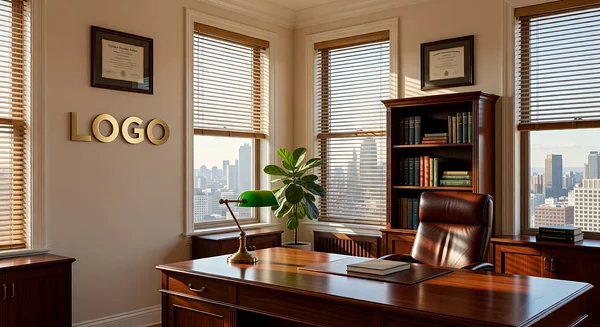 Financial Advisor Traditional Corner Office Professional Virtual Office Background for Video Calls - Seasonal