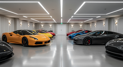 Expensive Cars Garage Professional Virtual Office Background