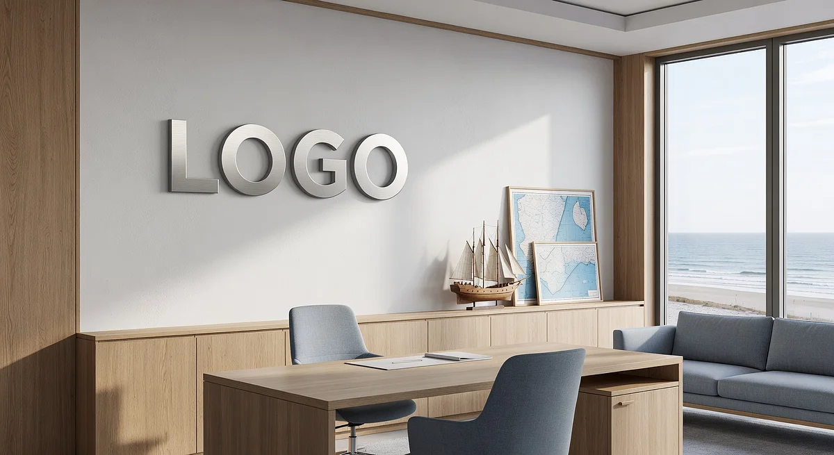 Asset Management Coastal Design Lab Branded Virtual Office Background with Company Logo - Modern