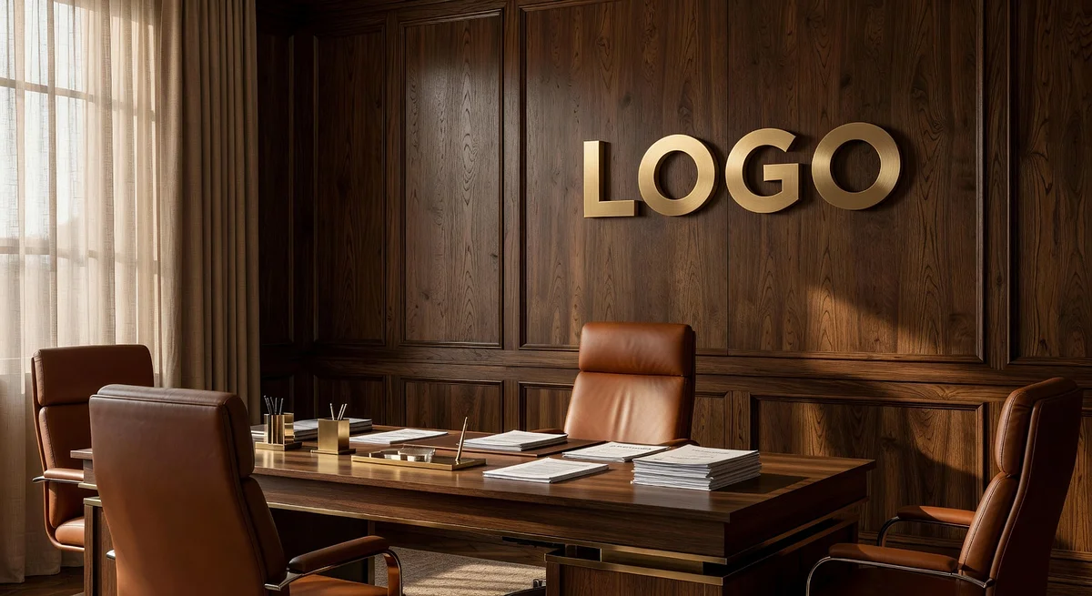 Financial Advisor Rustic Executive Office Branded Virtual Office Background with Company Logo - Real Estate