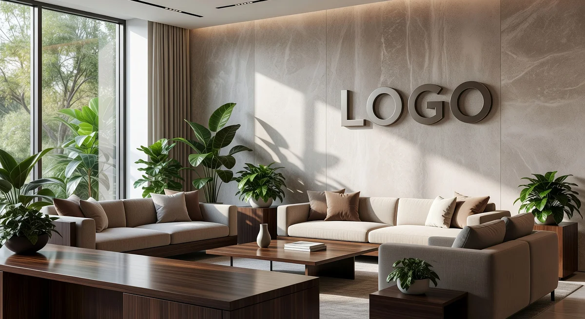 Executive Education Biophilic Salon Branded Virtual Office Background with Company Logo - Modern