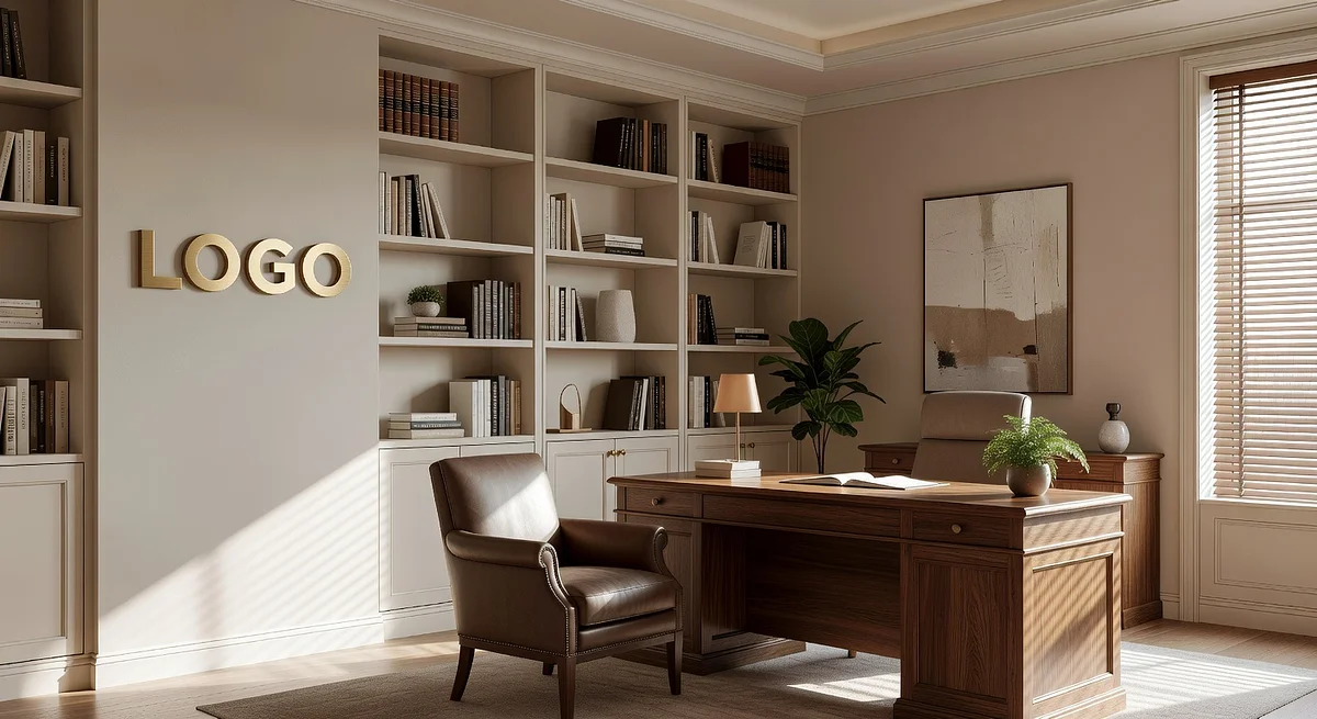 Therapist Timeless Executive Office Branded Virtual Office Background with Company Logo - Creative