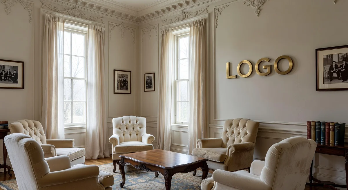 Denver University French Provincial Parlor Branded Virtual Office Background with Company Logo - Creative