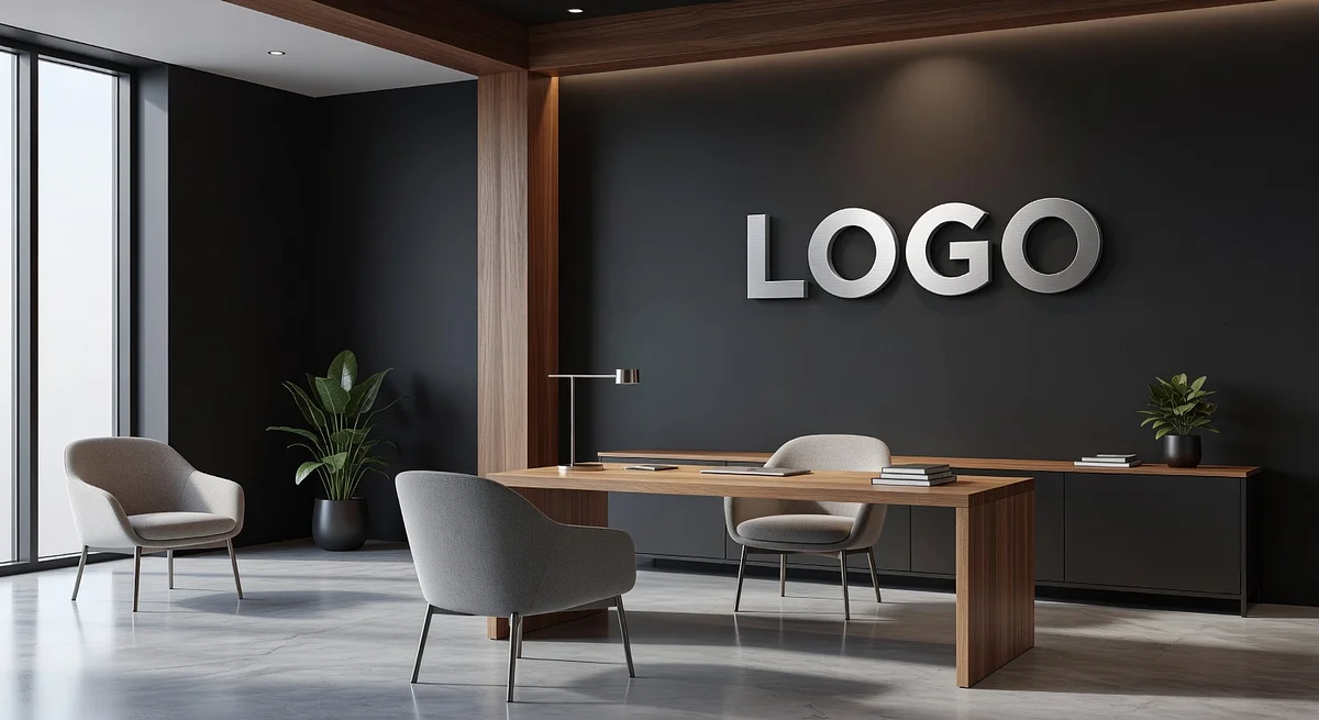 Marketing Agency Ultra-Modern Den Branded Virtual Office Background with Company Logo - Real Estate